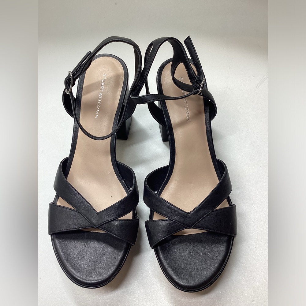 Stuart Weitzman Miami Black Strappy Block Heel Sandals with Ankle Buckle Size 10 - Picture 4 of 16